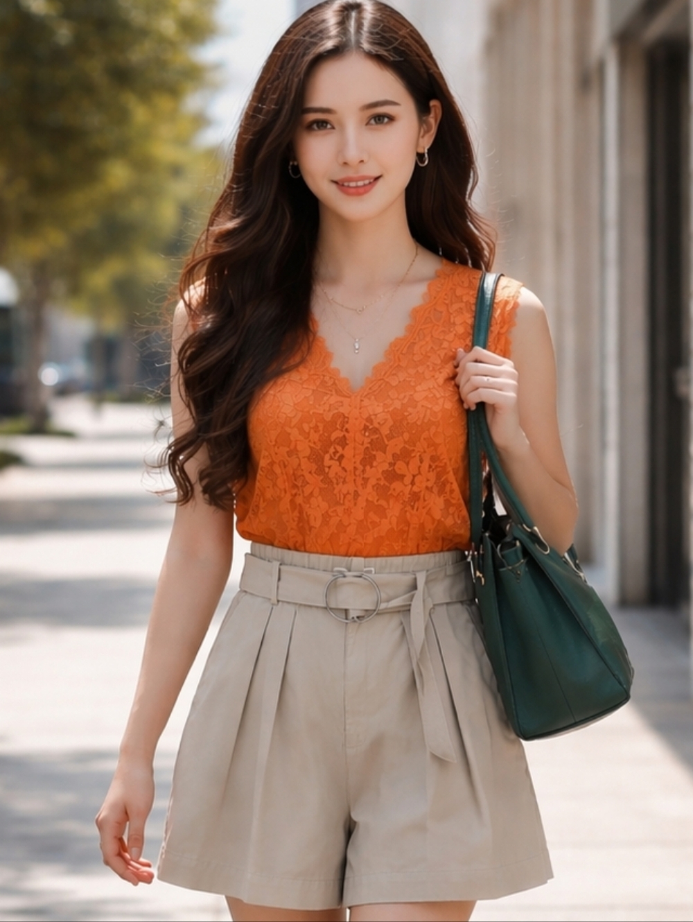 ABERCROMBIE🐞FITCH Cream Twill High Rise Pleated Cotton Shorts with Belt Sz: L